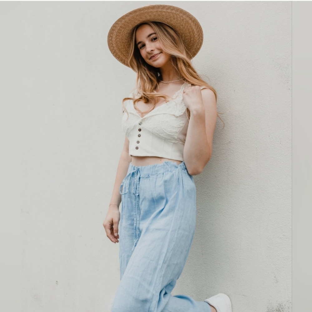 Free People Have My Heart Cropped Lace White Tank Top Women's Size Large NWT
